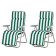OUTSUNNY - Lot de 2 chaise longue bain de soleil adjustable pliable transat lit de jardin en acier vert + blanc - vignette