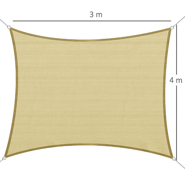 OUTSUNNY - Voile d'ombrage rectangulaire 3 x 4 m polyéthylène haute densité résistant aux UV coloris sable - large