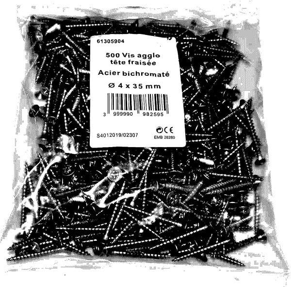 COTEKA - 500 vis agglo acier tête fraisée pozidriv 4x35mm - large