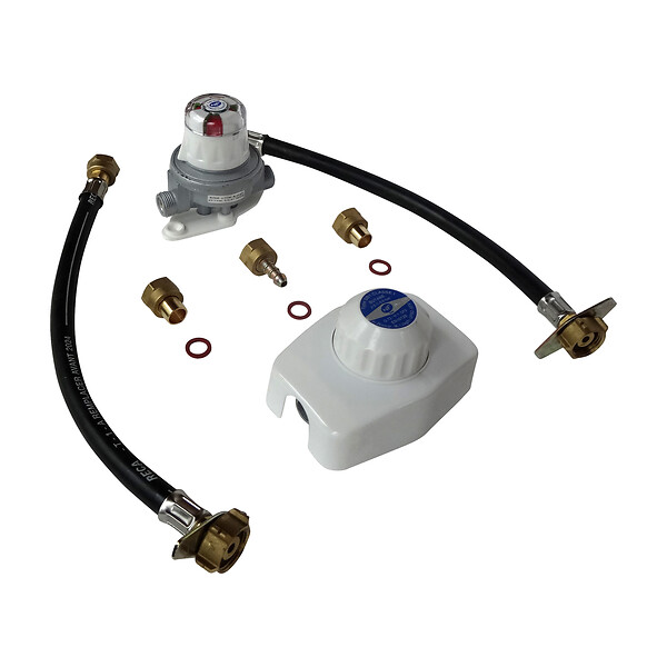 SOMATHERM FOR YOU - Ensemble détendeur gaz 1,3 Kg/h + inverseur avec lyres pour 2 bouteilles BUTANE - large