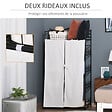HOMCOM - Armoire penderie multi-rangement - 5 étagères - dim. 84L x 42l x 158,5H cm - métal noir motif fleurs 2 rideaux blanc - vignette