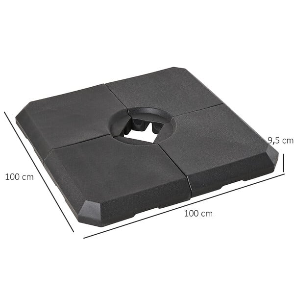OUTSUNNY - Pied de parasol lot de 4 dalles pour parasol à lester dim. tot. 100L x 100l x 9,5H cm HDPE noir - large