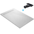 U-TILE - Receveur de douche blanc 120 x 90 cm en résine aspect ardoise - grille caniveau - vignette