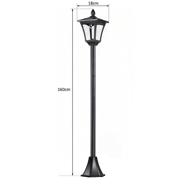 HOMCOM - Outsunny Luminaire extérieur solaire lampadaire lanterne classique LED 40 Lm dim. 18L x 18l x 160H cm noir - large