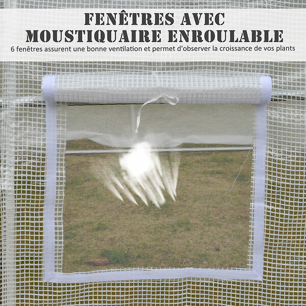 OUTSUNNY - Serre tunnel de jardin dim. 3,5L x 3l x 2H m porte + 6 fenêtres enroulables acier galvanisé bâche PE haute densité blanc - large