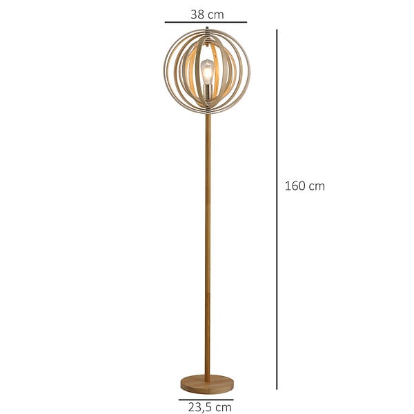 HOMCOM - Lampadaire sur Pied Circulaire 40 W Max. Abat-Jour bois naturel clair dim. Ø 38 x 160 cm - large