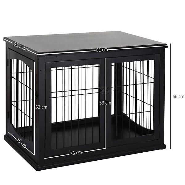 PAWHUT - Cage pour chien animaux cage en bois MDF classe E1 3 portes verrouillables max. 30 Kg dim. 81L x 58l x 66H cm noir - large
