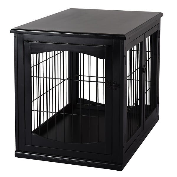 PAWHUT - Cage pour chien animaux cage en bois MDF classe E1 3 portes verrouillables max. 30 Kg dim. 81L x 58l x 66H cm noir - large