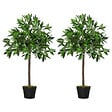 OUTSUNNY - Lauriers artificiels 0,90H m - lot de 2 lauriers boules artificiels - 564 feuilles réalistes par pied - pot inclus noir vert - vignette