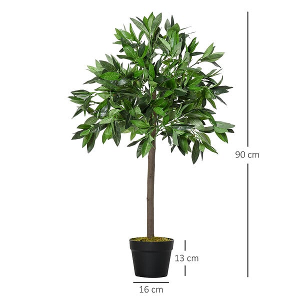 OUTSUNNY - Lauriers artificiels 0,90H m - lot de 2 lauriers boules artificiels - 564 feuilles réalistes par pied - pot inclus noir vert - large