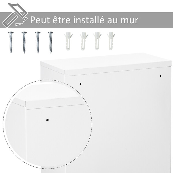 KLEANKIN - Armoire à pharmacie 2 étagères 3 niveaux verrouillable dim. 40L x 18l x 60H cm 2 clés métal blanc - large