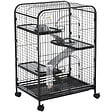 PAWHUT - PawHut Cage pour Petits Animaux Roulante 3 Rampes 3 Plates-formes Plat et Bouteille d'Eau Bac Inférieur Amovible Acier PP Noire - vignette
