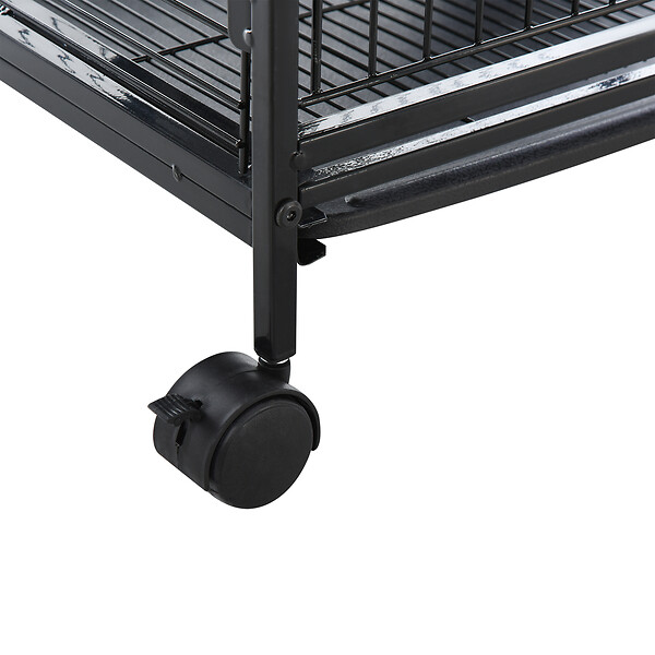 PAWHUT - PawHut Cage pour Petits Animaux Roulante 3 Rampes 3 Plates-formes Plat et Bouteille d'Eau Bac Inférieur Amovible Acier PP Noire - large