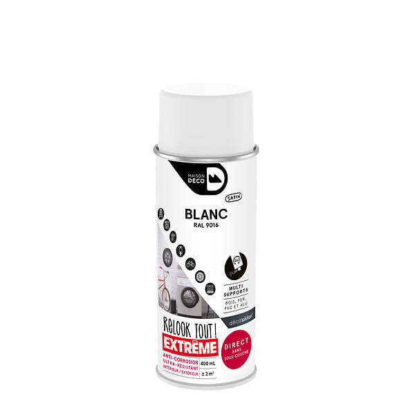 MAISON DECO - Peinture aérosol relook tout extrême blanc satin 400 ml - large