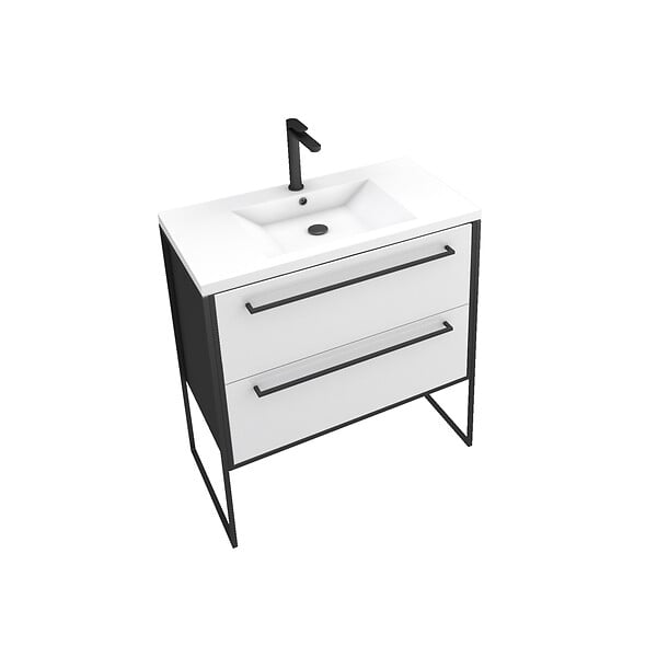 AURLANE - Meuble de salle de bain 80x50cm NOIR MAT - 2 tiroirs blanc - vasque blanche - STRUCTURA F034 - large