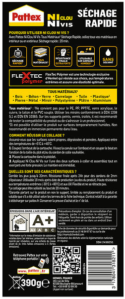 PATTEX - Colle fixation NCNV Tous Matériaux Séchage Rapide cartouche 390g - large