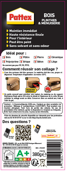 PATTEX - Colle Fixation Gamme Rationnelle - Bois Menuiserie Cart 380g PATTEX - large