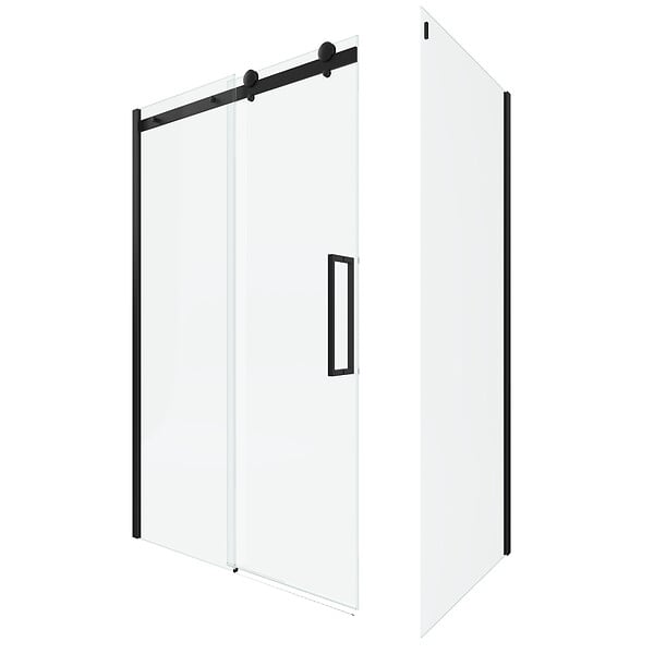 AURLANE - Porte de douche coulissante 140x200 cm noir mat - rail soft close + RETOUR 90 cm - large