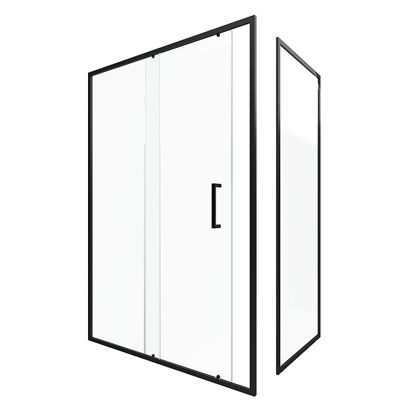AURLANE - Porte de douche + Retour 140x90x200 cm - Verre 6 mm - Profilé Noir - CRUSH - large