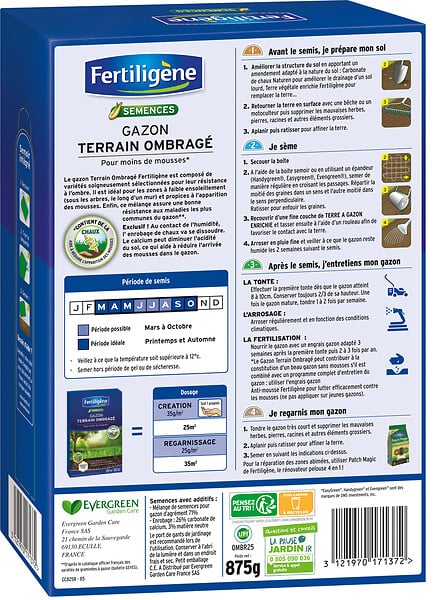 FERTILIGEN - Gazon Terrain Ombragé pour moins de mousses 25m² - large