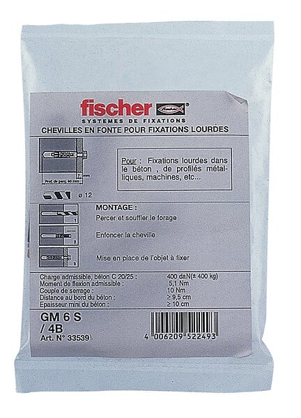 FISCHER - Cheville FISCHER GM 8 en fonte 6 mm - sachet de 4 - large