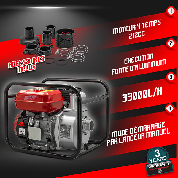 MASTER PUMPS - Pompe à  eau thermique 212cc 33000 l/h Master Pumps - large