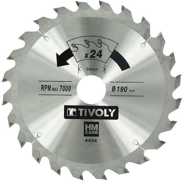 TIVOLY - Lame scie circulaire débit bois D190mm, alésage 16, 24 dents - large