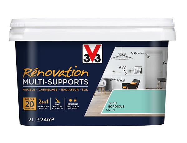 V33 PEINTURE - Peinture renovation multi-support - Satin - Bleu Nordique - 2L - large