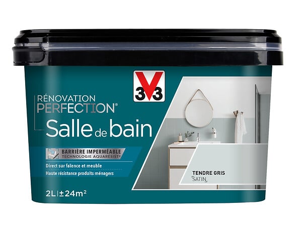 V33 PEINTURE - Peinture Rénovation Salle de bain -  Gris tendre - Satin - 2L - large