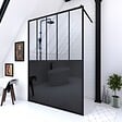 AURLANE - Paroi de douche 140x200 cm type Verriere - Verre trempe et Structure aluminium noir mat - vignette
