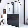 AURLANE - Paroi de douche 120x200 cm type Verriere - Verre trempe et Structure aluminium noir mat - vignette
