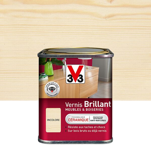 V33 BOIS - Vernis Meubles et Boiseries Brillant Incolore Pot 0.25l - large