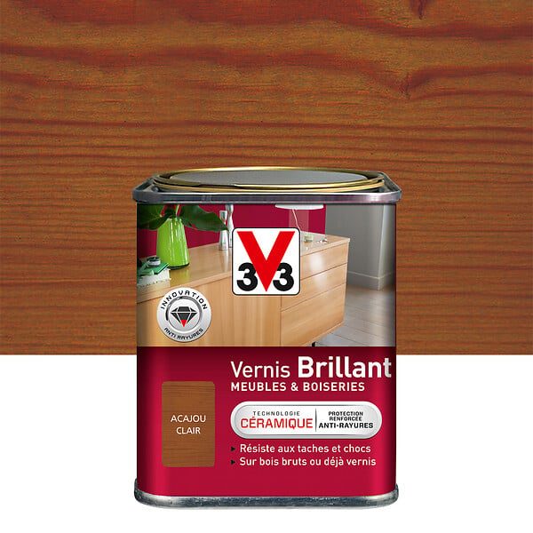 V33 BOIS - Vernis Meubles et Boiseries Brillant Acajou clair 0.25l - large
