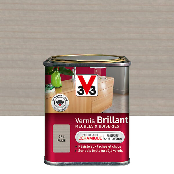 V33 BOIS - Vernis brillant gris fume 0.25 litre - large