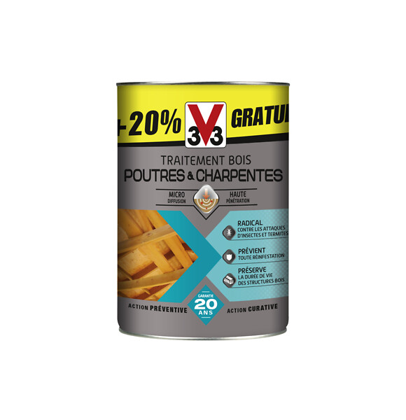 V33 BOIS - Traitement poutres & charpentes 6 litres - large