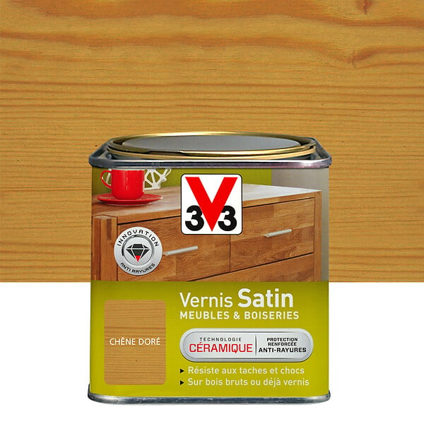 V33 BOIS - Vernis Meubles et Boiseries Satin Chêne dore Pot 0.5l - large