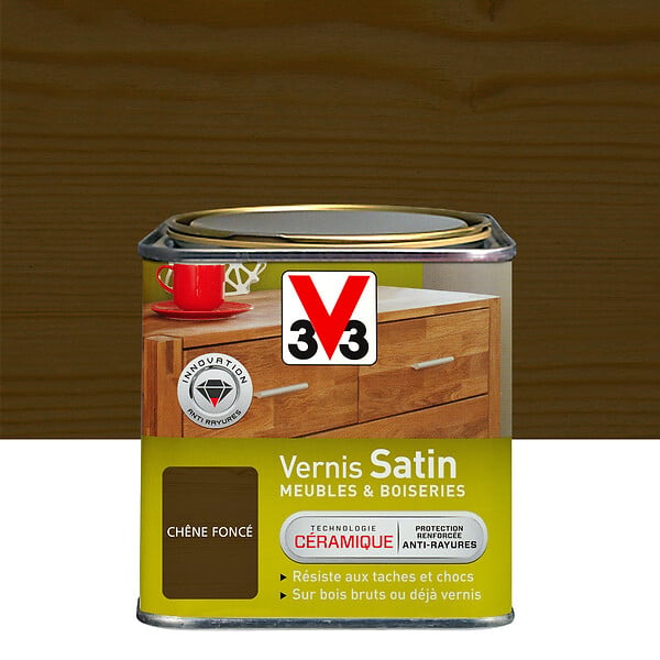V33 BOIS - Vernis Meubles et Boiseries Satin Chêne fonce Pot 0.5l - large