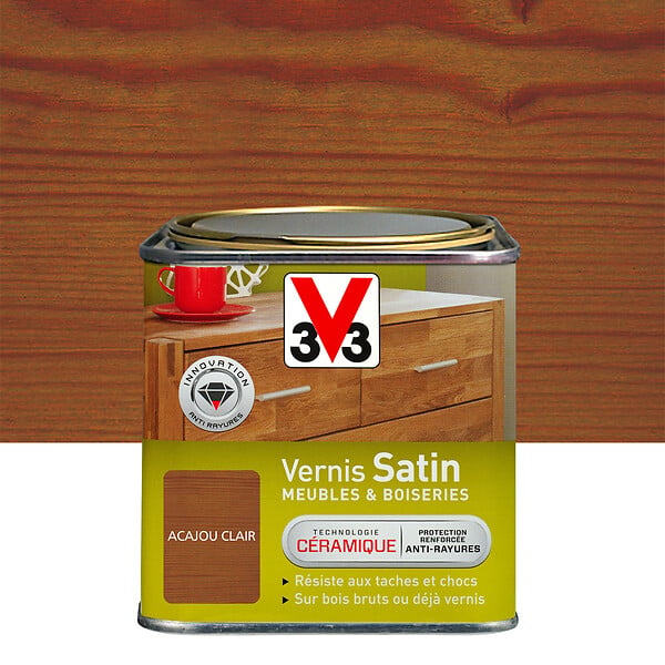 V33 BOIS - Vernis satin acajou clair 0.5 litre - large