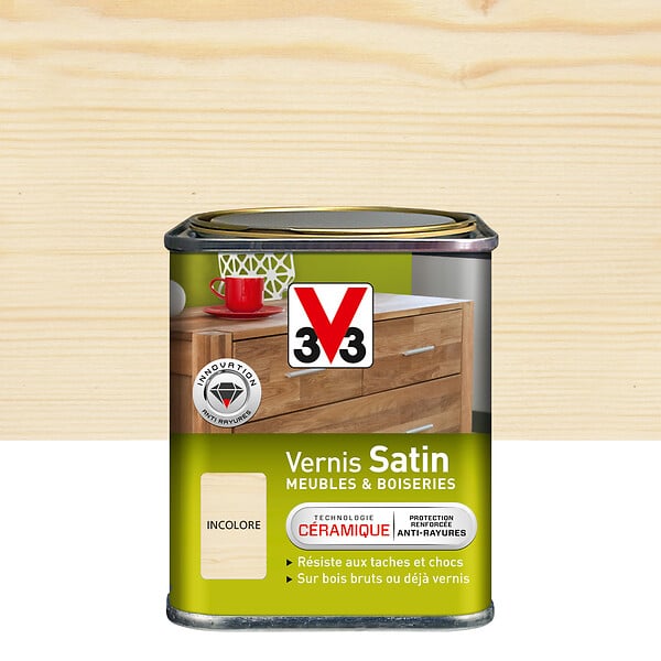 V33 BOIS - Vernis Meubles et Boiseries Satin Incolore Pot 1l - large