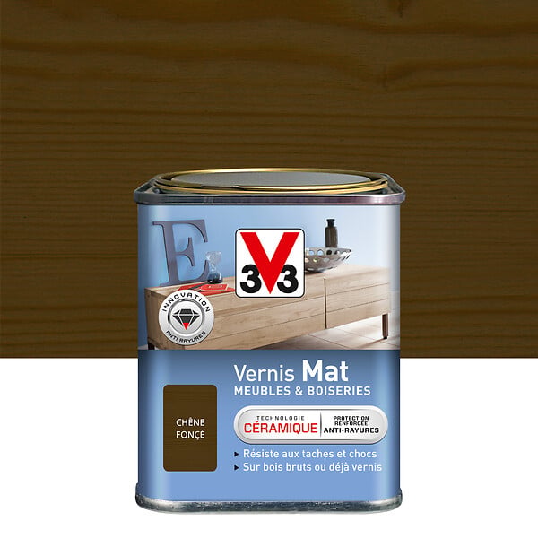 V33 BOIS - Vernis Meubles et Boiseries Mat Chêne fonce Pot 0.25l - large