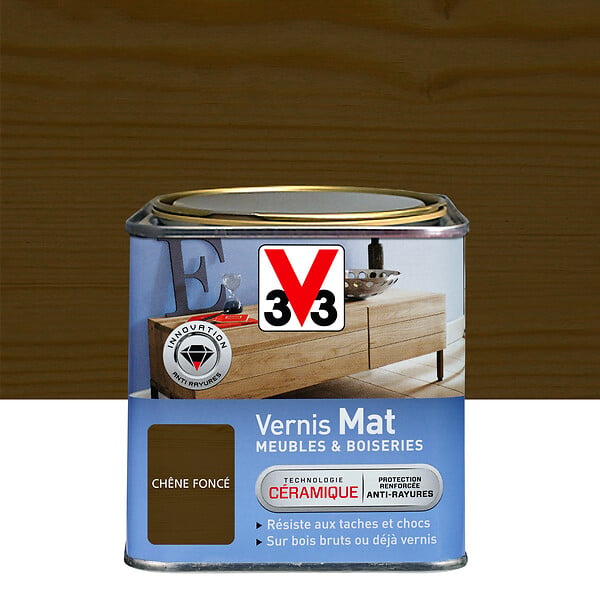 V33 BOIS - Vernis Meubles et Boiseries Mat Chêne fonce Pot 0.5l - large