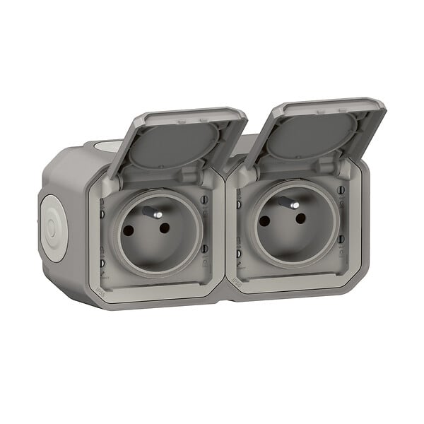 LEGRAND - Plexo double prise précablée horizontale - Gris-saillie - large