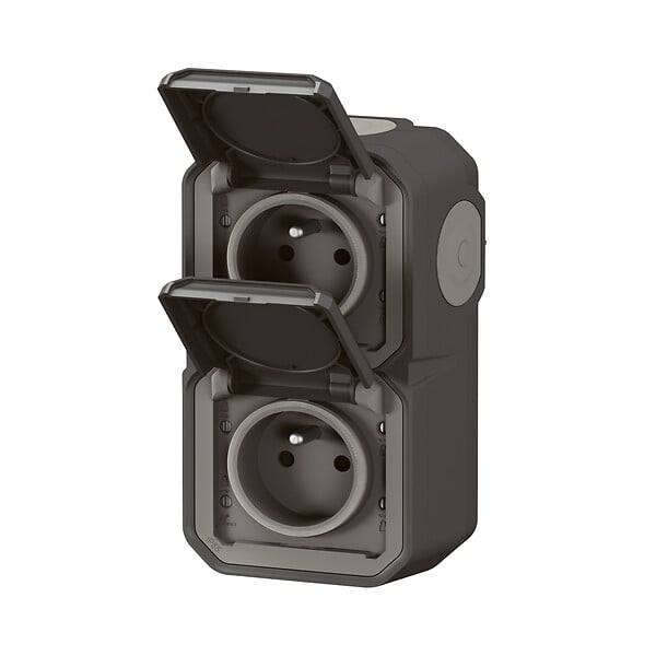 LEGRAND - Plexo double prise précâblée verticale std franco-belge anthr sailllie - large