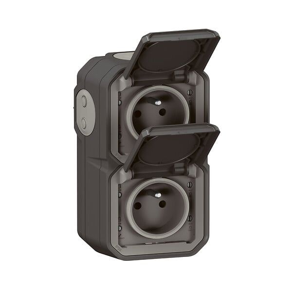 LEGRAND - Plexo double prise précâblée verticale std franco-belge anthr sailllie - large