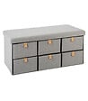ATMOSPHERA - Pouf Pliant Double avec 6 Tiroirs coloris Gris Suède 76.5 x H 38 cm - vignette