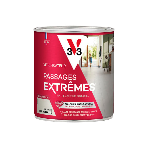 V33 BOIS - Vitrificateur passages extrêmes® gris patiné 0,75 L - large