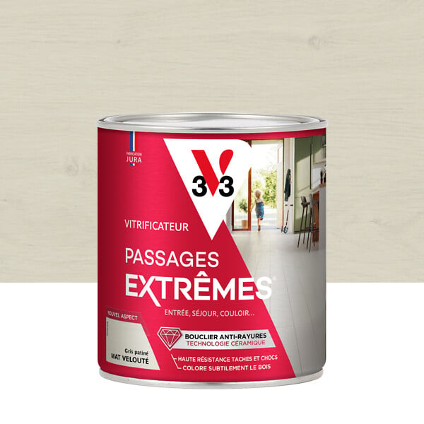 V33 BOIS - Vitrificateur passages extrêmes® gris patiné 0,75 L - large