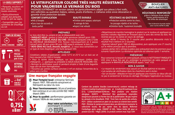 V33 BOIS - Vitrificateur passages extrêmes® gris patiné 0,75 L - large