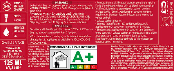 V33 BOIS - Vitrificateur passages extrêmes® incolore satin 125 ML - large