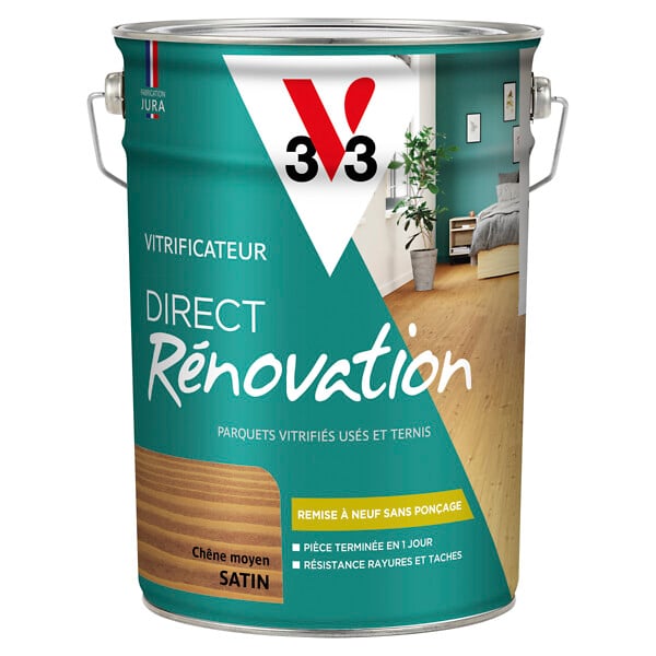 V33 BOIS - Vitrificateur direct rénovation - Chêne moyen - Satin - 5L - large